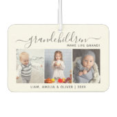 Grandchildren Make Life Grand 3 Photo Gray Script Autolufterfrischer (Vorderseite)