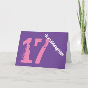 Granddaughter, 17th birthday, white, pink, purple. karte