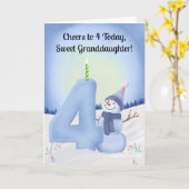 Granddaughter 4th Birthday Snowman with Snowy Four Karte (Gelbe Blume)