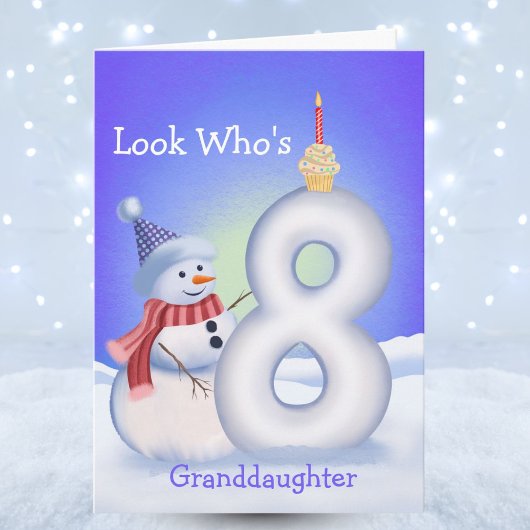 Granddaughter 8th Birthday Snowman Snowy Eight Karte