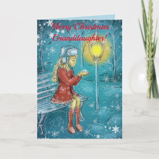 GRANDDAUGHTER AUF BENCH CHRISTMAS CARD DANKESKARTE (Vorderseite)