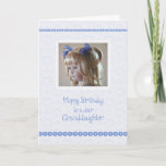 Granddaughter Birthday Card, Blue Hearts Karte<br><div class="desc">Send birthday wishes to a special granddaughter with this card featuring an innocent face of a sweet little girl with pigtails in her hair and borders of pink hearts!</div>