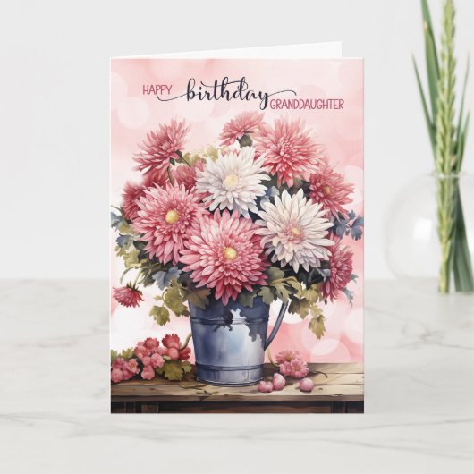 Granddaughter Birthday Pink Chrysanthemums Karte (Vorderseite)