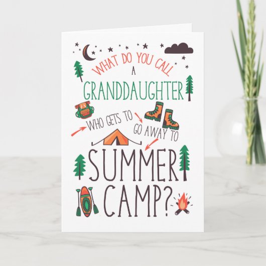 Granddaughter Funny Summer Camp Orange Green Brown Karte (Vorderseite)