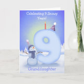 Granddaughter Happy 9th Birthday Snowman Building  Karte (Vorderseite)