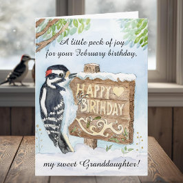Granddaughter Happy February Birthday Woodpecker Karte