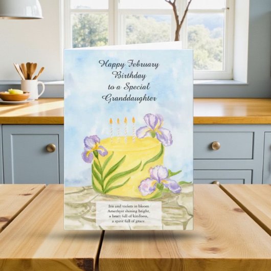 Granddaughter Happy February Irises Birthday Cake Karte