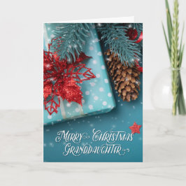 Granddaughter Merry Christmas Cheer Blue and Red Feiertagskarte