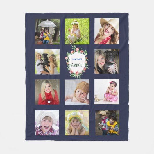 GRANDELENTS Foto Collage Blanket Grandkids Navy Fleecedecke (Vorderseite)