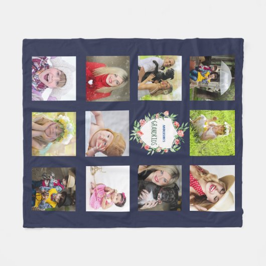 GRANDELENTS Foto Collage Blanket Grandkids Navy Fleecedecke (Vorderseite (Horizontal))