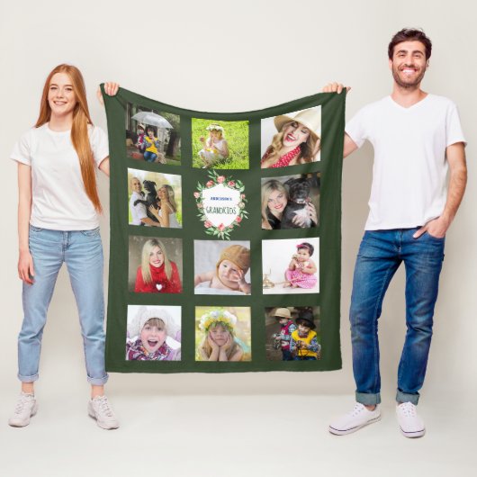 GRANDELENTS Foto Collage Grandkids Green Fleecedecke (Beispiel)