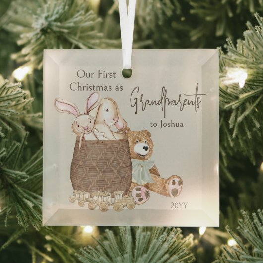 Grandeltern Teddy Bear Toy Basket Ornament Aus Glas (Insitu)