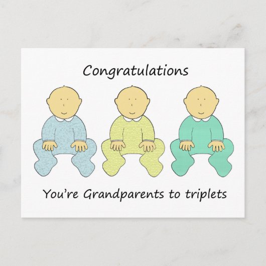 Grandeltern zu Triplets gratulieren Postkarte (Vorderseite)
