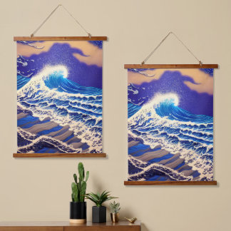 Grandeur des Blauen Meeres Wandteppich Mit Holzrahmen
