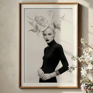 Grandeur in Bloom: Skulpturale monochrome Mode Poster