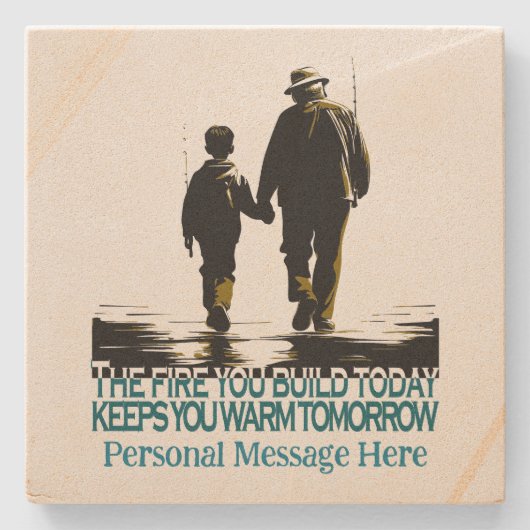 Grandfather and Grandson Headed for Fishing Steinuntersetzer (Vorderseite)