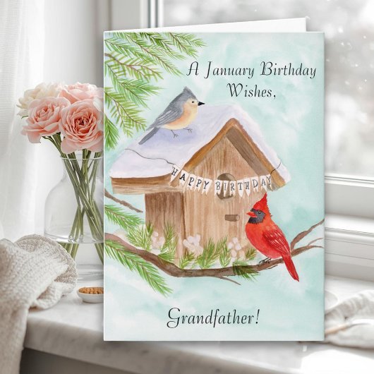 Grandfather Happy January Birthday Birds Karte