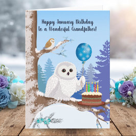 Grandfather Happy January Birthday Snowy Owl Karte