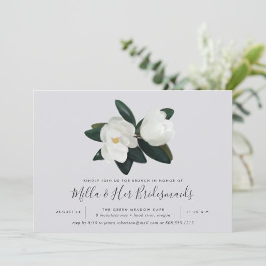 Grandiflora | Southern Magnolia Bridesmaids Brunch Einladung (Stehend Vorderseite)