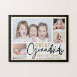 Grandkids Great Grandeleltern Leben Zitat 4 Foto Puzzle<br><div class="desc">Ein modernes Foto-Collage Geschenk für Großeltern mit einem sentimentalen Zitat: "Großkinder machen das Leben großartig".Persönlich mit 4 Bildern und Enkeln-Namen,  um es zu einem unvergesslichen Geschenk für den Weihnachtsmüttertag,  den Großeltertag und den Geburtstag zu machen.</div>
