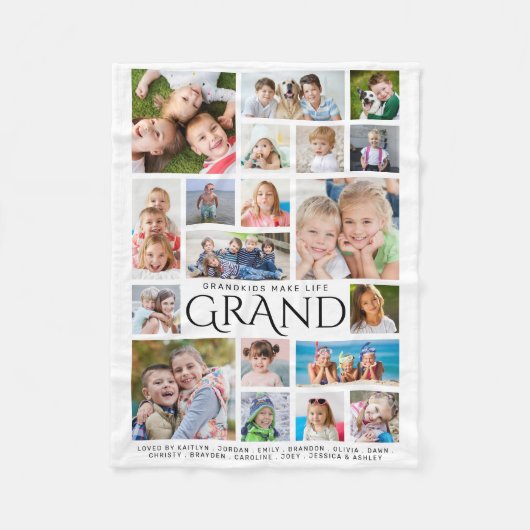GRANDKIDS MACHEN LIFE GRAND Oma 19 FotoCollage Fleecedecke (Vorderseite)