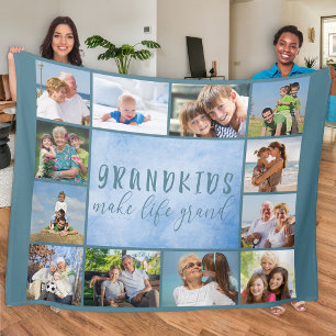 Grandkids Make Life Grand 12 Foto Collage Blue Fleecedecke