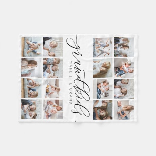 Grandkids Make Life Grand 16 Photo Collage Fleecedecke (Vorderseite (Horizontal))