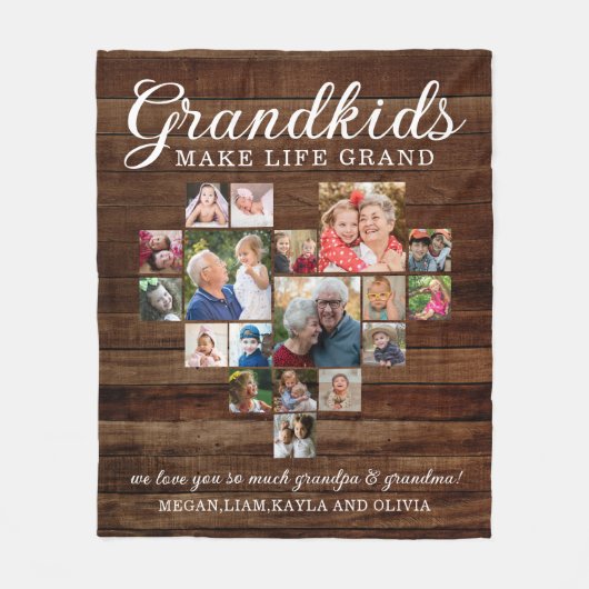 Grandkids Make Life Grand 18 Photo Collage Wood Fleecedecke (Vorderseite)