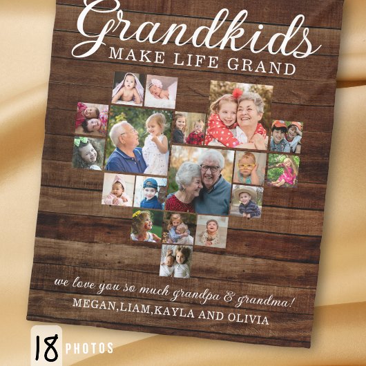 Grandkids Make Life Grand 18 Photo Collage Wood Fleecedecke