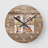 Grandkids Make Life Grand 4 Photo Collage Wood Runde Wanduhr (Vorderseite)