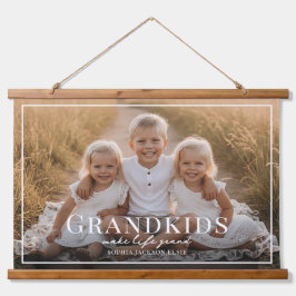 Grandkids Make Life Grand Grandparent Gift Photo Wandteppich Mit Holzrahmen