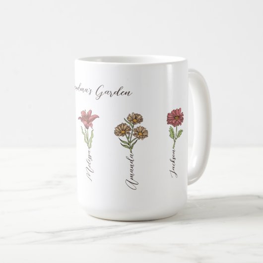 Grandkids Name Blumengarten Kaffeetasse (VorderseiteRechts)