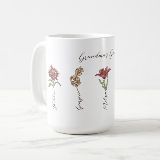 Grandkids Name Blumengarten Kaffeetasse (Vorderseite Links)