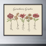 Grandkids Name Blumengarten Poster<br><div class="desc">Diese Oma's Garden Blume und Grandkids Name Custom Design ist eine reizvolle Mischung aus Vintagem Charme und personalisierter Wärme. Es ist die perfekte Ergänzung zu den Oasen jeder Großmutter, die die Schönheit eines botanischen Gartens direkt in ihre Zuhause bringt. Dieses Produkt mit einer atemberaubenden Vintagen Blume-Abbildung, die das Wesen des...</div>