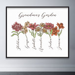 Grandkids Name Floral Poster<br><div class="desc">Diese Oma's Garden Blume und Grandkids Name Custom Design ist eine reizvolle Mischung aus Vintagem Charme und personalisierter Wärme. Es ist die perfekte Ergänzung zu den Oasen jeder Großmutter, die die Schönheit eines botanischen Gartens direkt in ihre Zuhause bringt. Dieses Produkt mit einer atemberaubenden Vintagen Blume-Abbildung, die das Wesen des...</div>