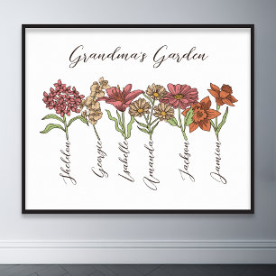 Grandkids Name Floral Poster