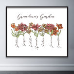 Grandkids Name Floral Poster<br><div class="desc">Diese Oma's Garden Blume und Grandkids Name Custom Design ist eine reizvolle Mischung aus Vintagem Charme und personalisierter Wärme. Es ist die perfekte Ergänzung zu den Oasen jeder Großmutter, die die Schönheit eines botanischen Gartens direkt in ihre Zuhause bringt. Dieses Produkt mit einer atemberaubenden Vintagen Blume-Abbildung, die das Wesen des...</div>