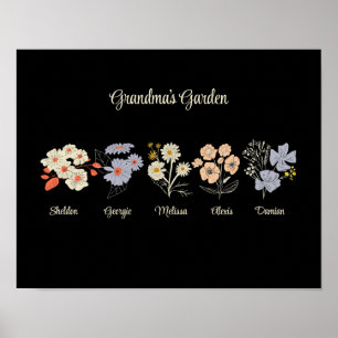Grandma Blumengarten Custom 5 Name Vintag Blumenge Poster