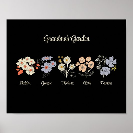 Grandma Blumengarten Custom 5 Name Vintag Blumenge Poster (Vorne)