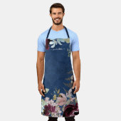 Grandma Burgund Floral Blush Peony Rose w Navy Schürze (Getragen)