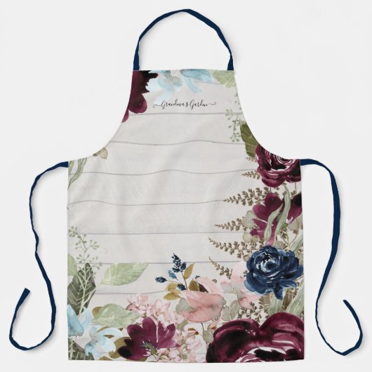 Grandma Burgund Rosa Flora Weiße Hütte Holz Schürze (Vorderseite)