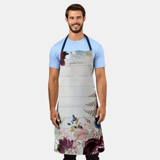 Grandma Burgund Rosa Flora Weiße Hütte Holz Schürze (Getragen)