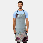 Grandma Burgundy Floral Pink Peony Dusty Blue Wood Schürze (Getragen)
