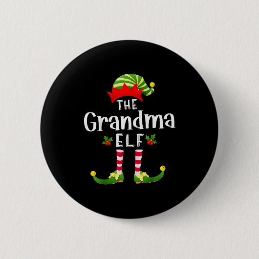 Grandma Christmas Elf Matching Pajama X-mas Party Button (Vorderseite)