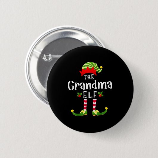 Grandma Christmas Elf Matching Pajama X-mas Party Button (Vorne & Hinten)