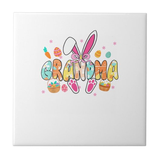 Grandma Easter Grandma Coquette Bunny Ears Eggs Ba Fliese (Vorderseite)