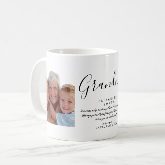Grandma Elegant Script Quote Photo Kaffeetasse (Vorderseite Links)