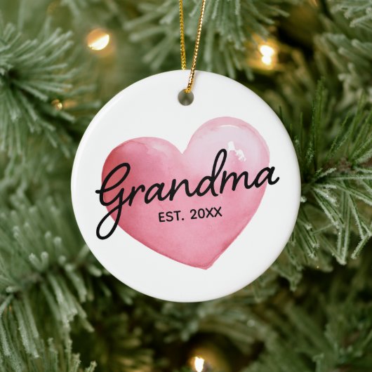 Grandma Est Date Watercolor Heart Christmas Keramik Ornament (Baum)