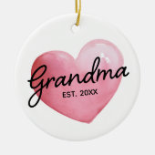 Grandma Est Date Watercolor Heart Christmas Keramik Ornament (Vorne)