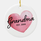 Grandma Est Date Watercolor Heart Christmas Keramik Ornament (Hinten)